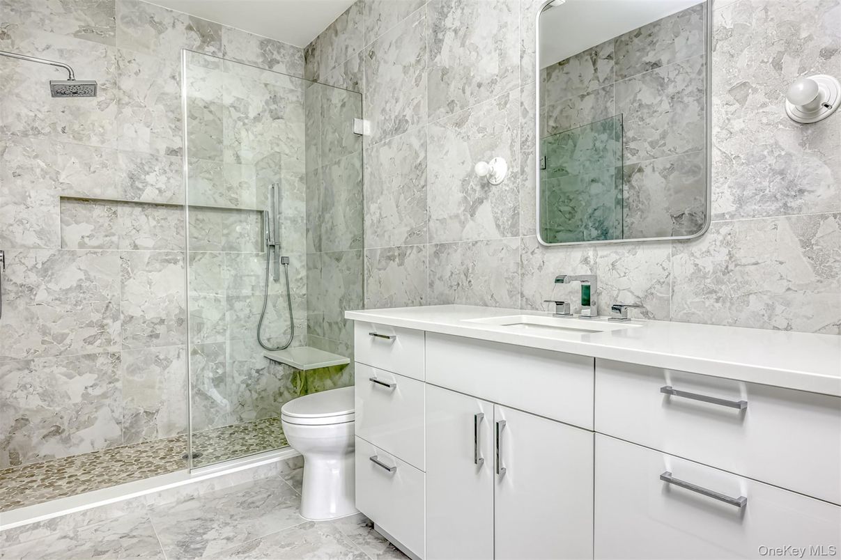 Bathroom, Glass Shower, Interior, Marble, Marble Walls