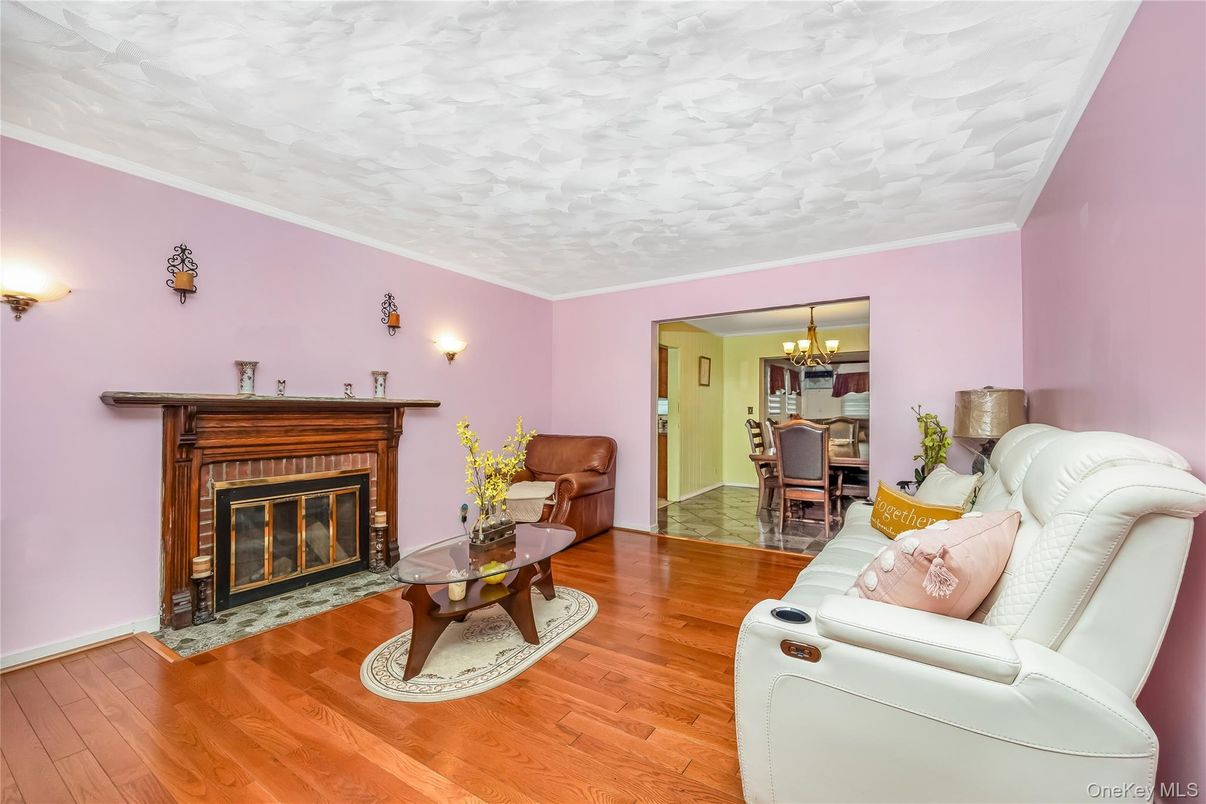 Chandelier, Dining room, Fireplace, Interior, Living room, Wood Texture Flooring