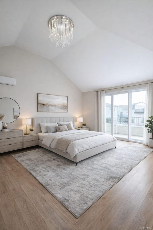 Bedroom, Chandelier, Interior, Wood Texture Flooring