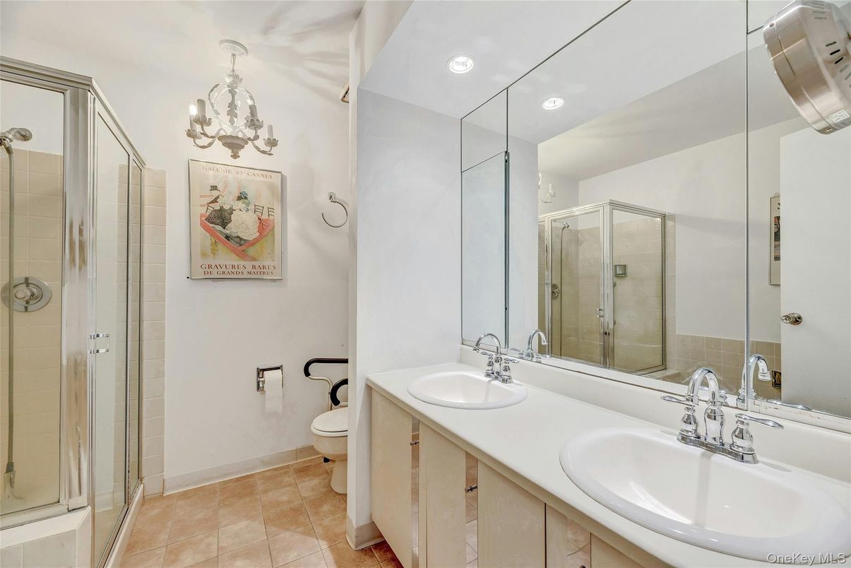 Bathroom, Chandelier, Dual Sink Vanities, Glass Shower, Interior, Recessed Lighting