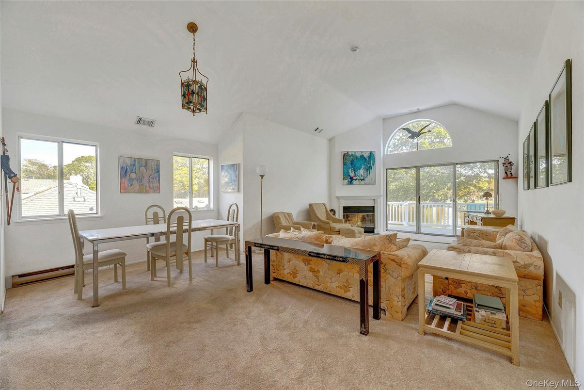 Dining room, Fireplace, Interior, Living room, Pendant Lights