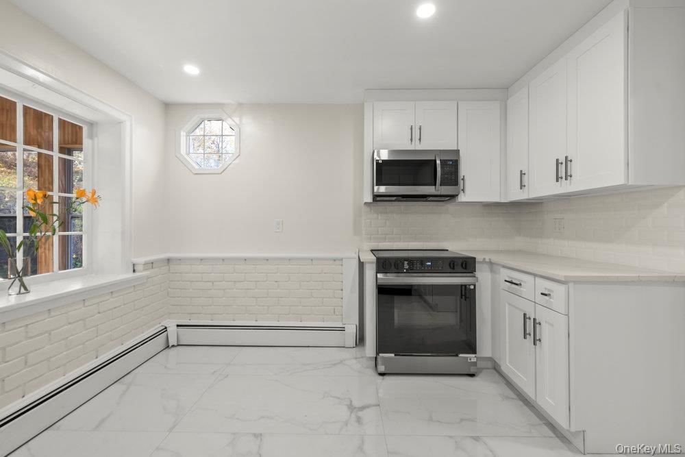 Interior, Kitchen, Marble, Recessed Lighting, Stainless Steel Appliances