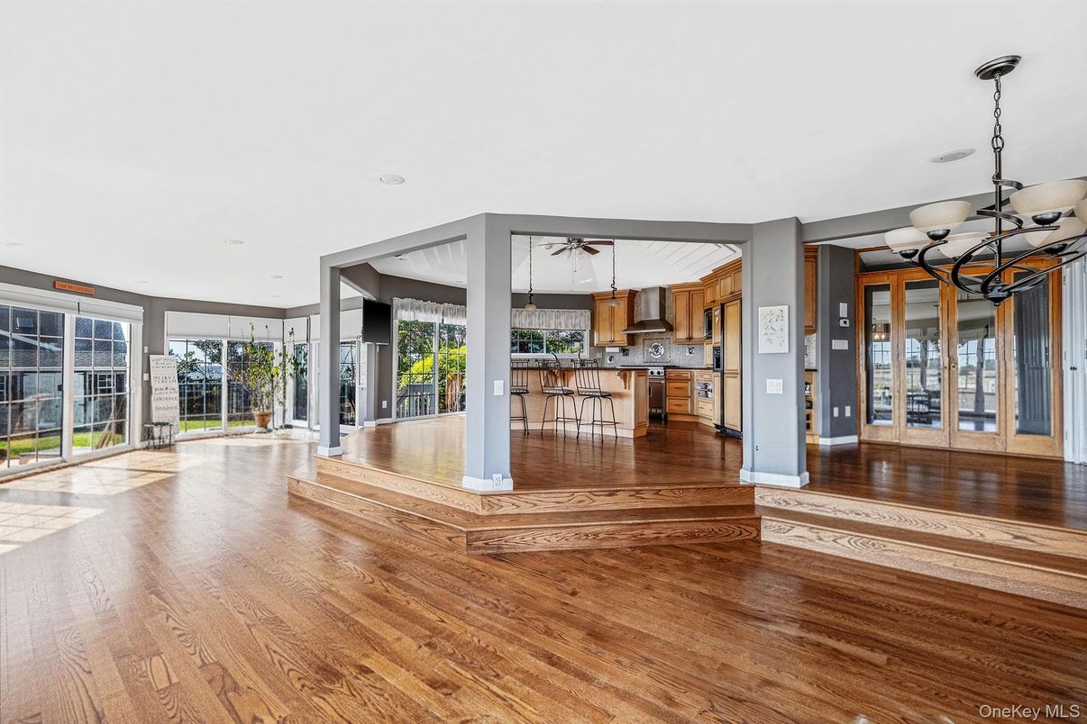 Chandelier, Interior, Kitchen, Pendant Lights, Wood Texture Flooring