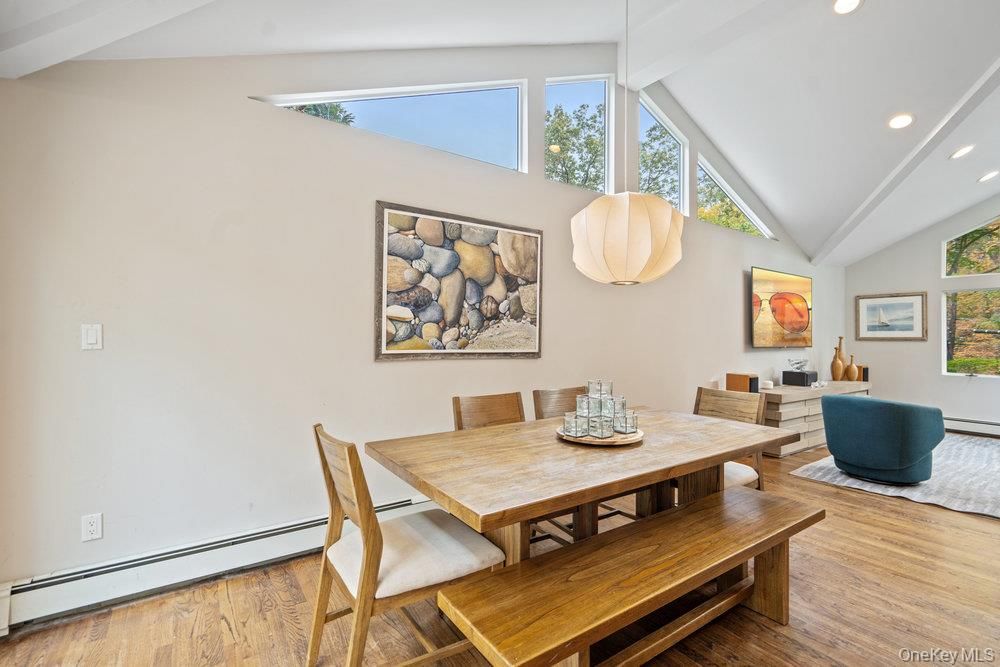 Dining room, Interior, Recessed Lighting, Wood Texture Flooring