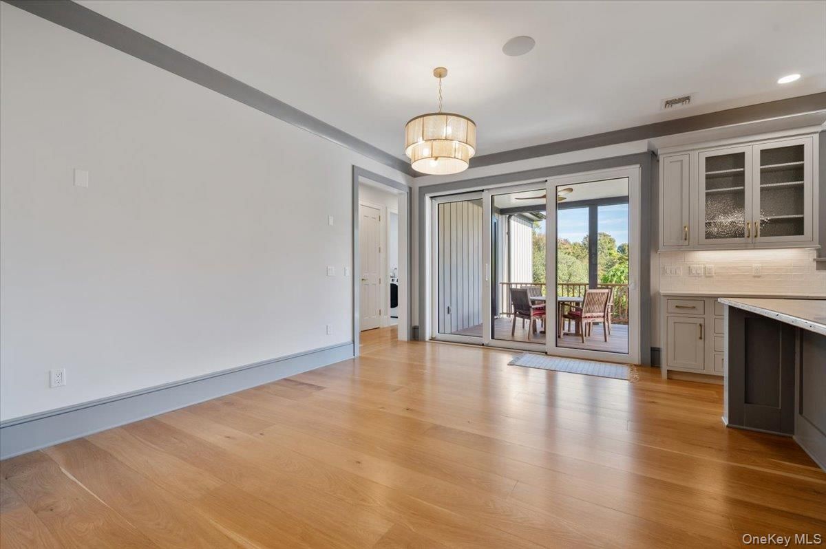 Chandelier, Empty room, Interior, Recessed Lighting, Wood Texture Flooring