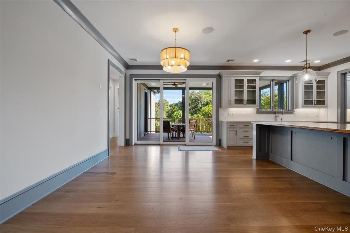 Empty room, Interior, Pendant Lights, Recessed Lighting, Wood Texture Flooring