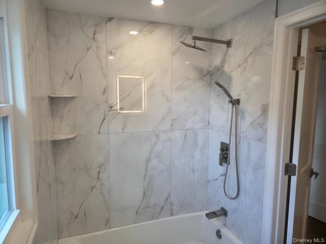 Bathroom, Glass Shower, Interior, Marble Walls, Recessed Lighting