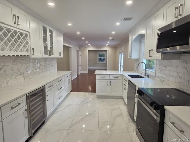 Interior, Kitchen, Marble, Recessed Lighting, Stainless Steel Appliances