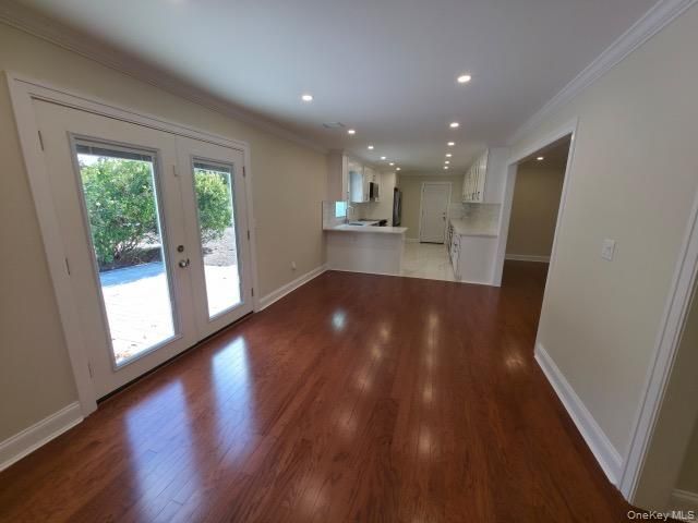Empty room, Interior, Kitchen, Recessed Lighting, Wood Texture Flooring