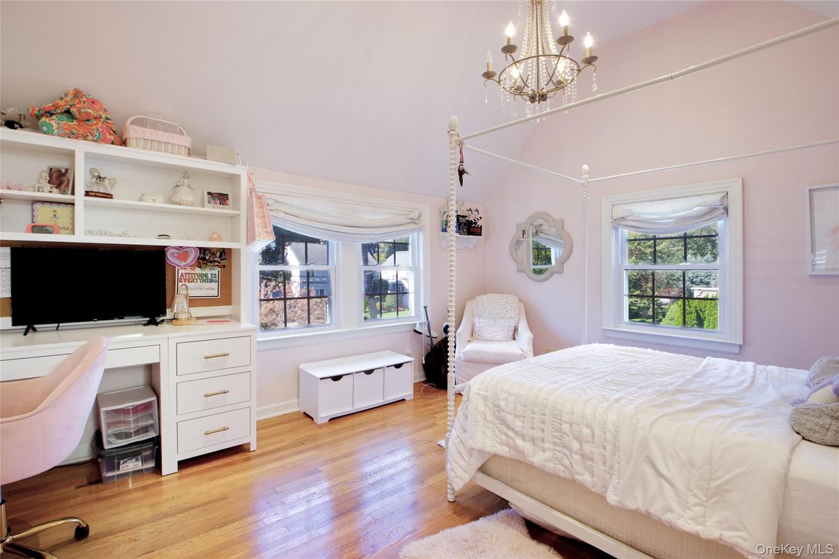 Bedroom, Chandelier, Interior, Wood Texture Flooring