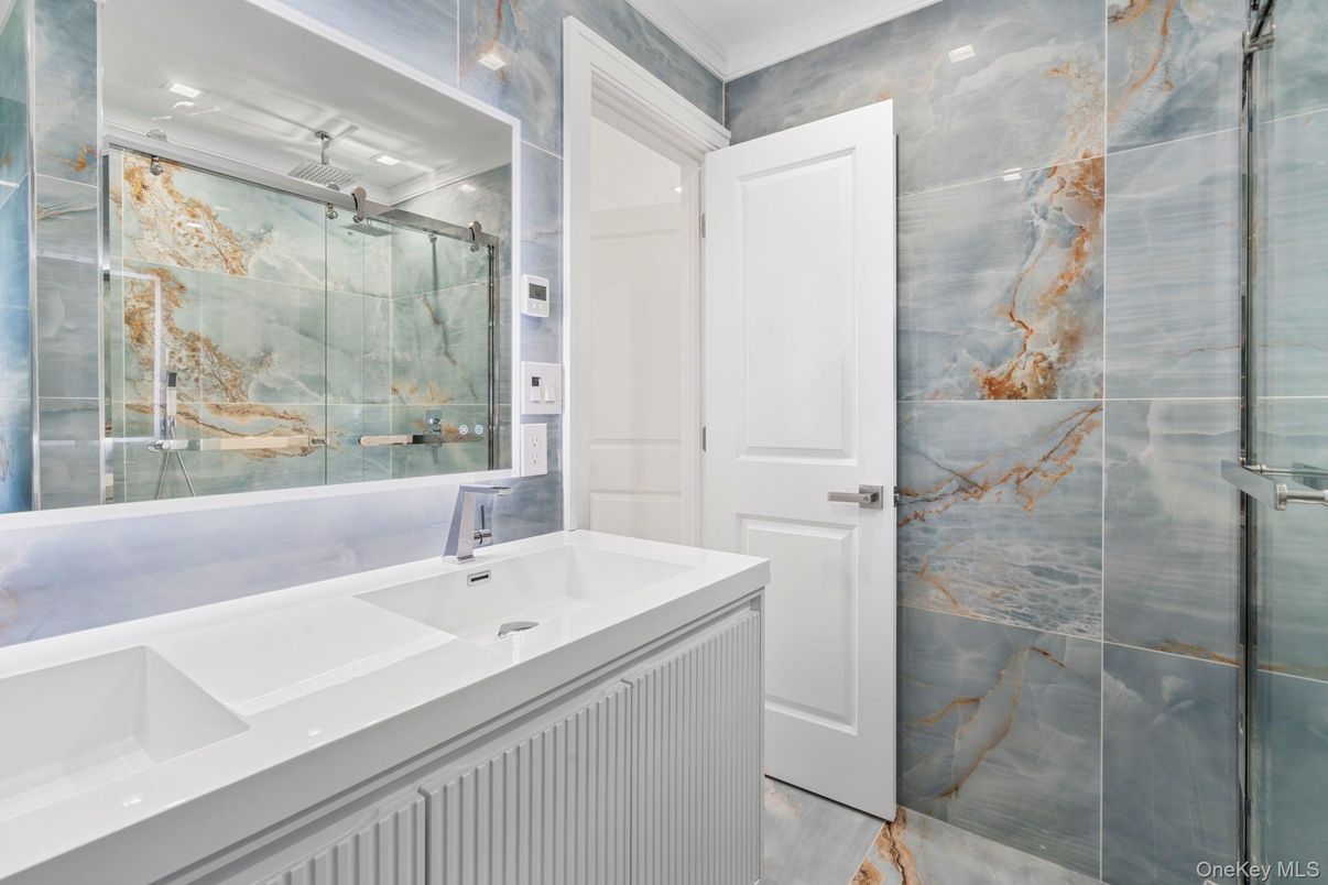 Bathroom, Glass Shower, Interior, Recessed Lighting