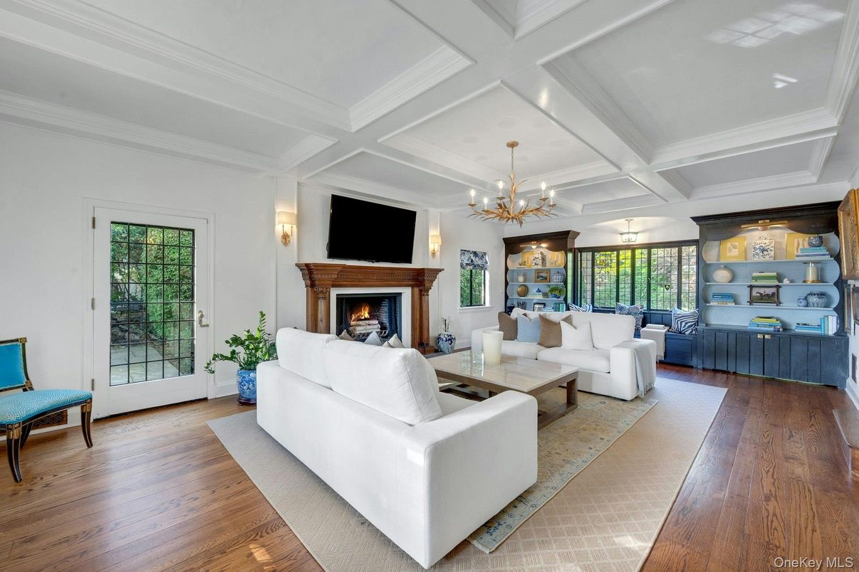 Chandelier, Fireplace, Interior, Living room, Wood Texture Flooring