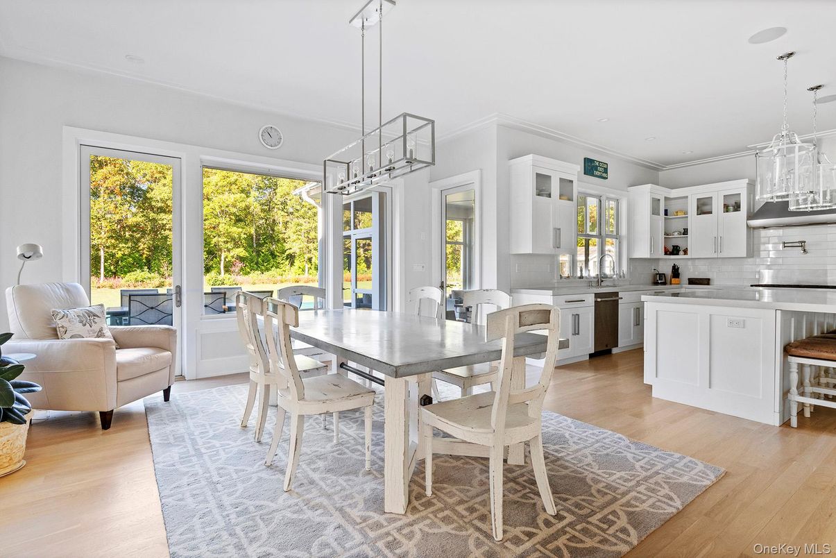 Dining room, Interior, Kitchen, Pendant Lights, Wood Texture Flooring
