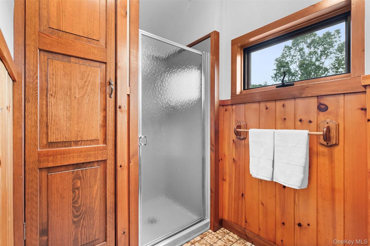 Bathroom, Glass Shower, Interior, Wooden Walls