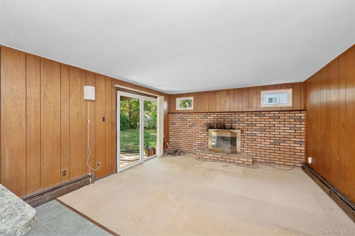 Empty room, Fireplace, Interior, Stone Walls, Wooden Walls