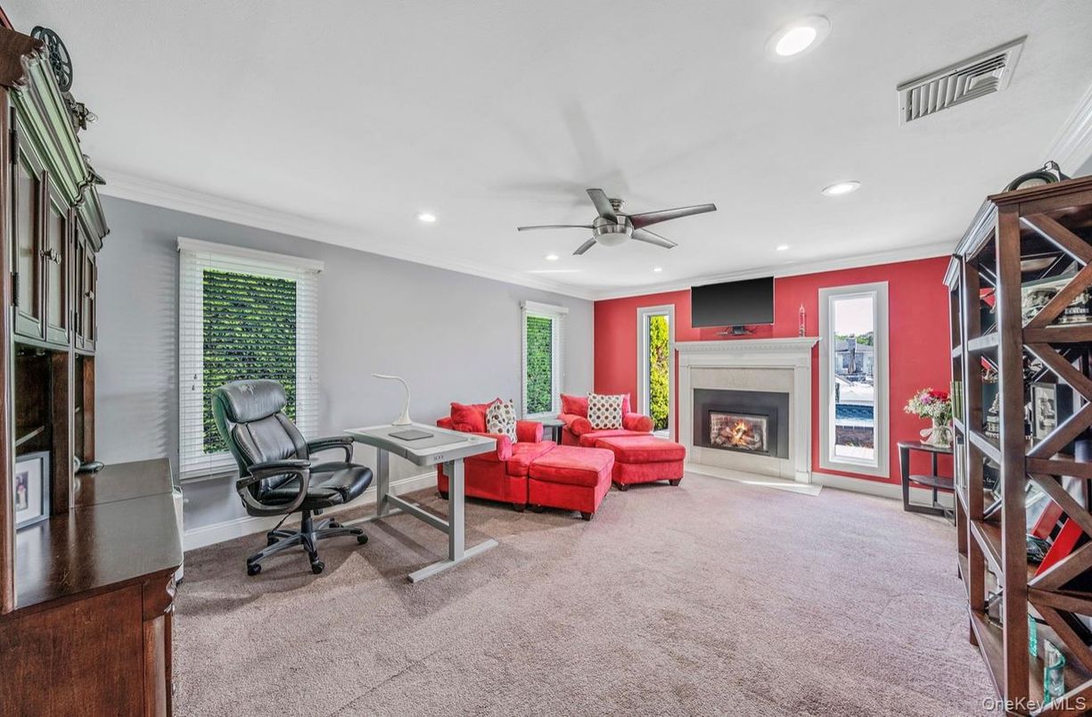 Fireplace, Home Office, Interior, Recessed Lighting