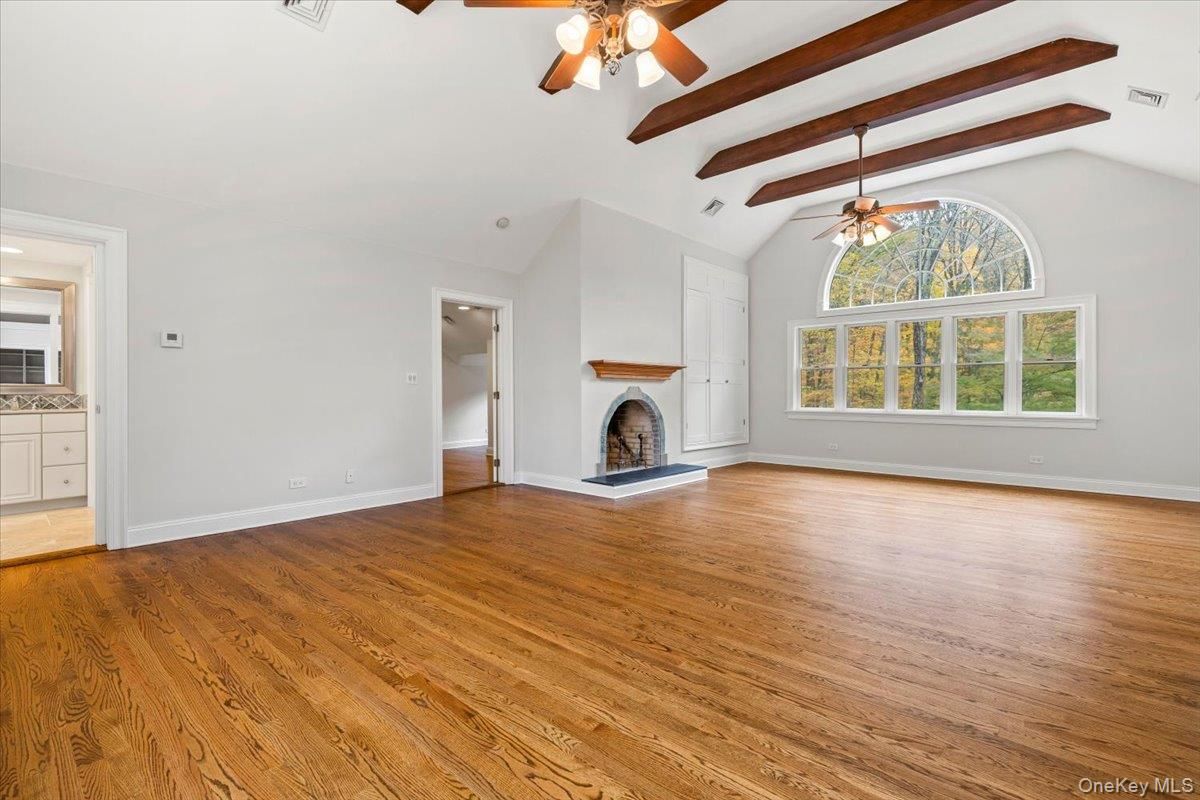 Empty room, Fireplace, Interior, Wooden Beams, Wood Texture Flooring