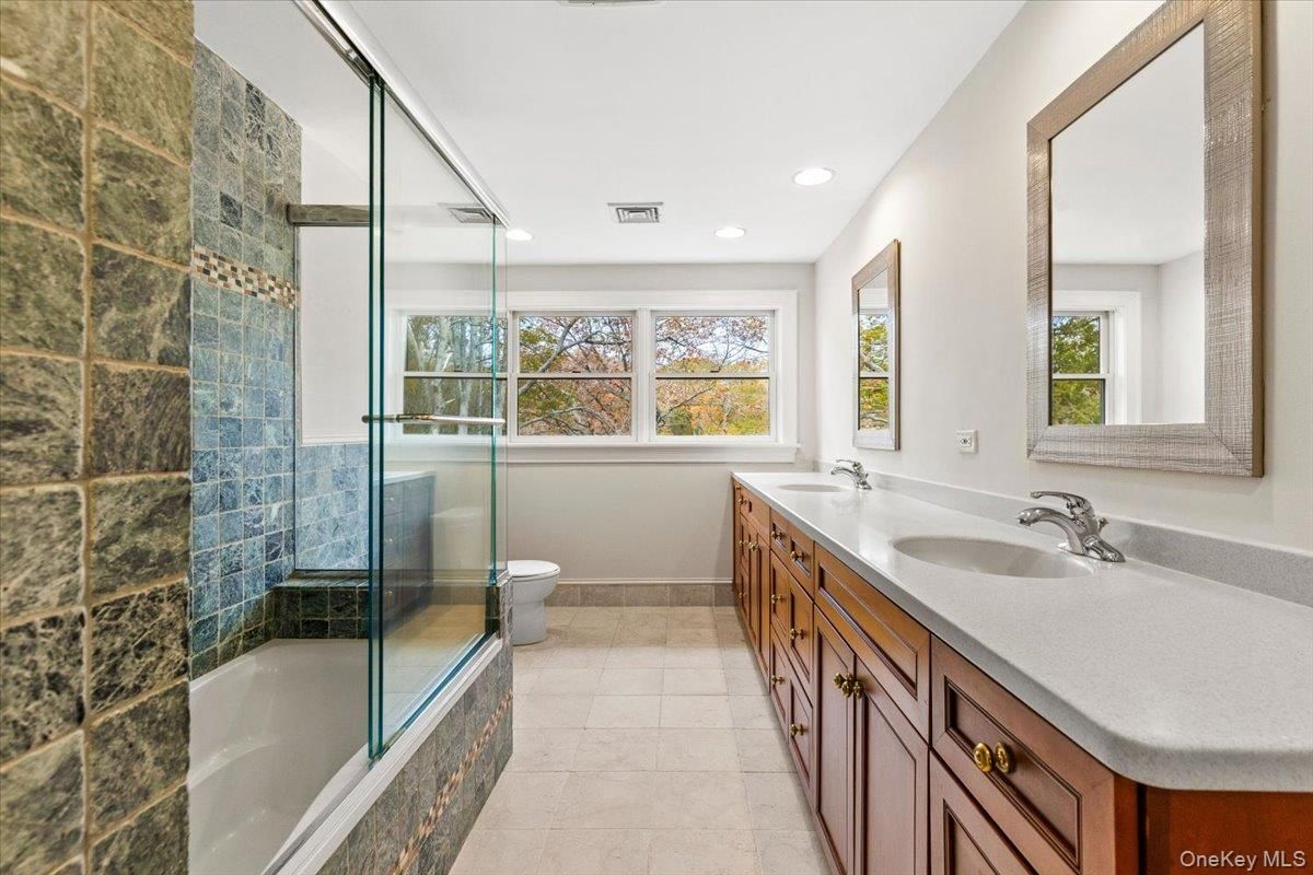 Bathroom, Dual Sink Vanities, Glass Shower, Interior, Recessed Lighting