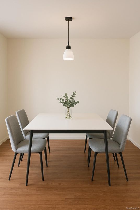 Dining room, Interior, Pendant Lights, Wood Texture Flooring