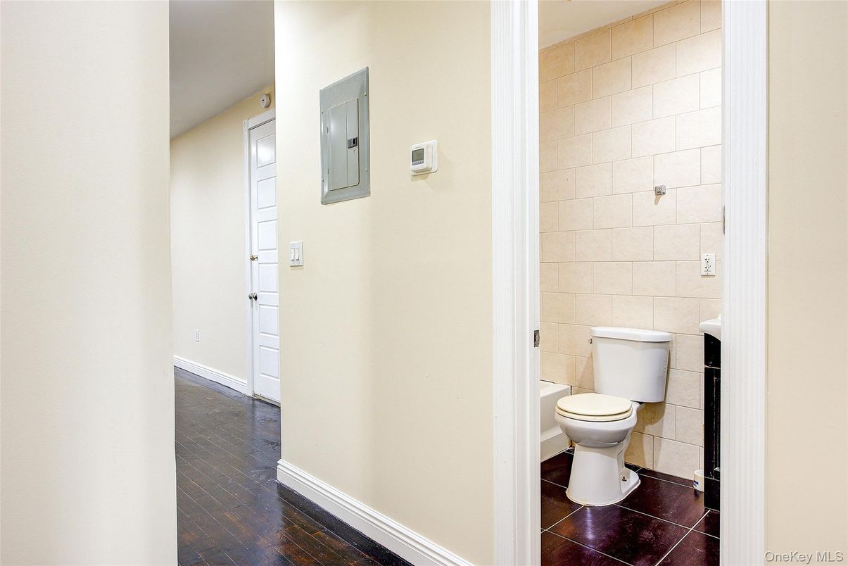 Bathroom, Interior, Stone Walls, Wood Texture Flooring