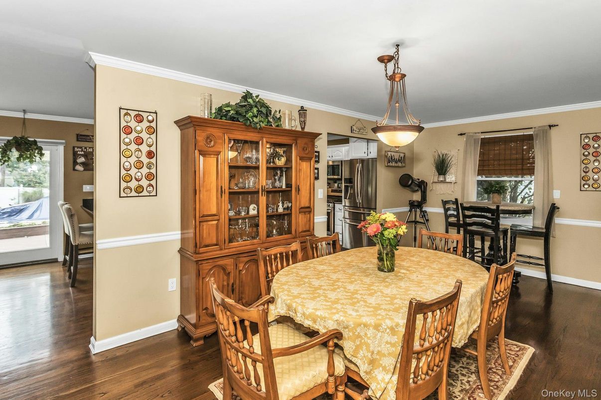 Dining room, Interior, Pendant Lights, Wood Texture Flooring