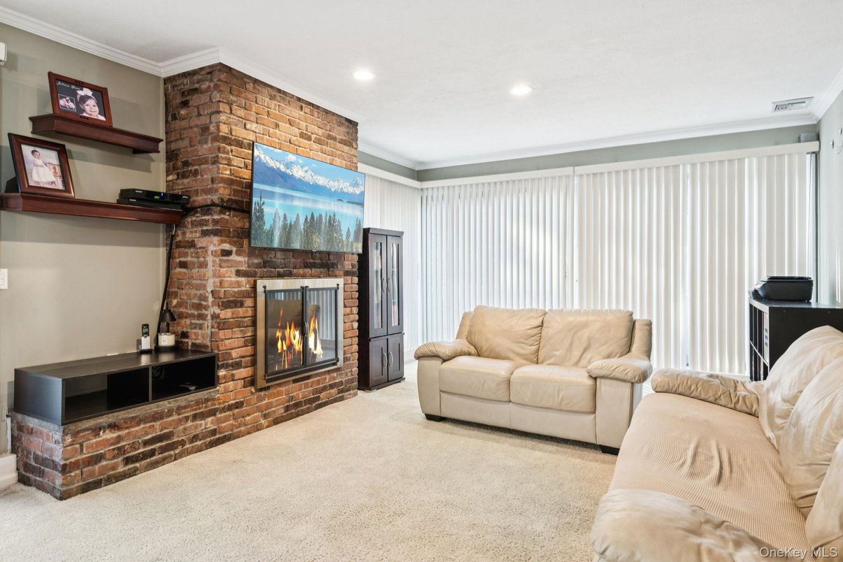 Fireplace, Interior, Living room, Recessed Lighting, Stone Walls