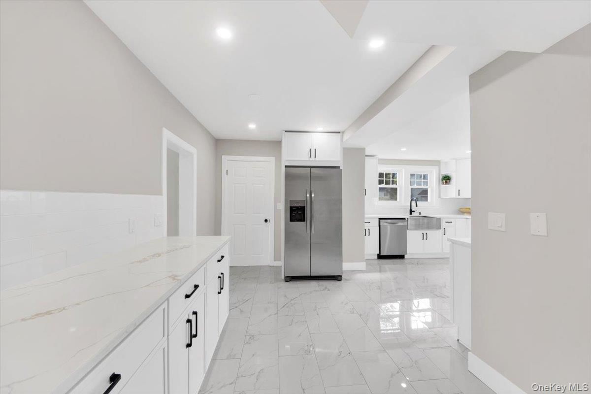 Interior, Kitchen, Marble, Recessed Lighting, Stainless Steel Appliances