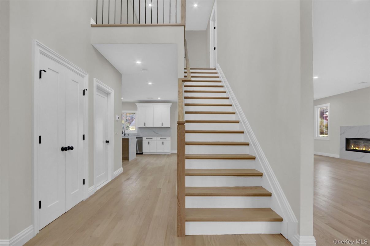 Fireplace, Interior, Recessed Lighting, Wood Texture Flooring