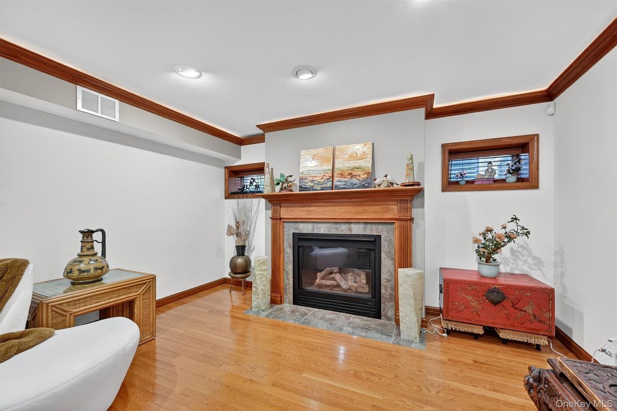Fireplace, Interior, Recessed Lighting, Wood Texture Flooring