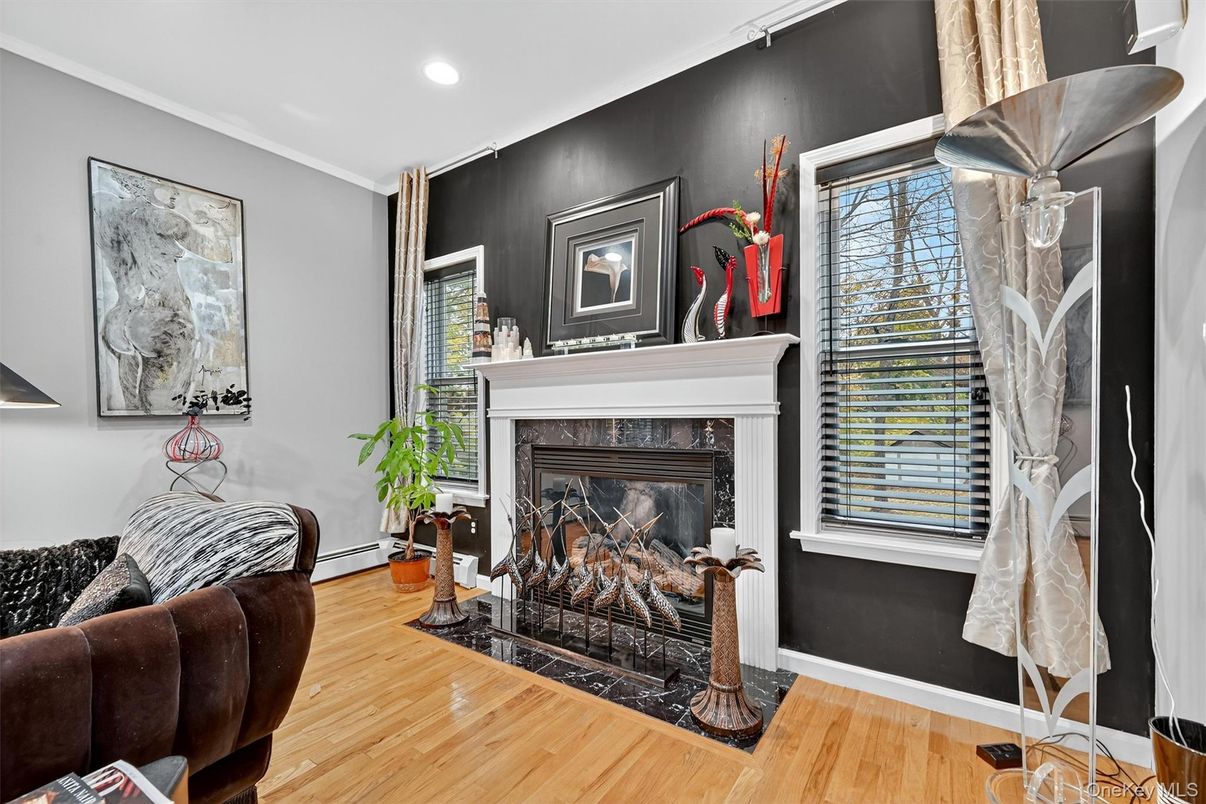 Fireplace, Interior, Recessed Lighting, Wood Texture Flooring
