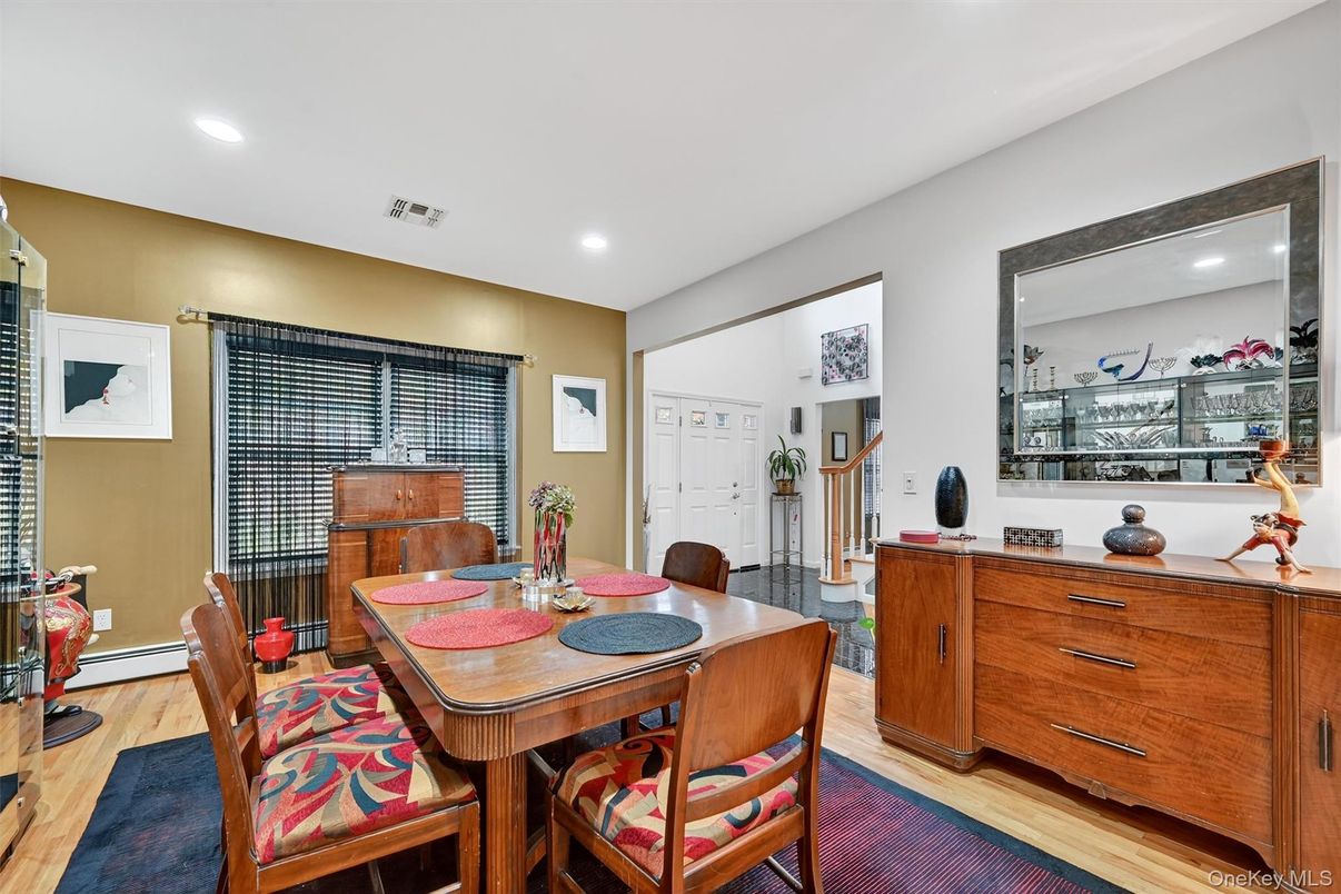 Dining room, Interior, Recessed Lighting, Wood Texture Flooring