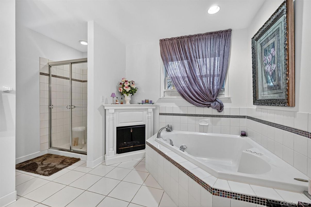 Bathroom, Fireplace, Glass Shower, Interior, Recessed Lighting