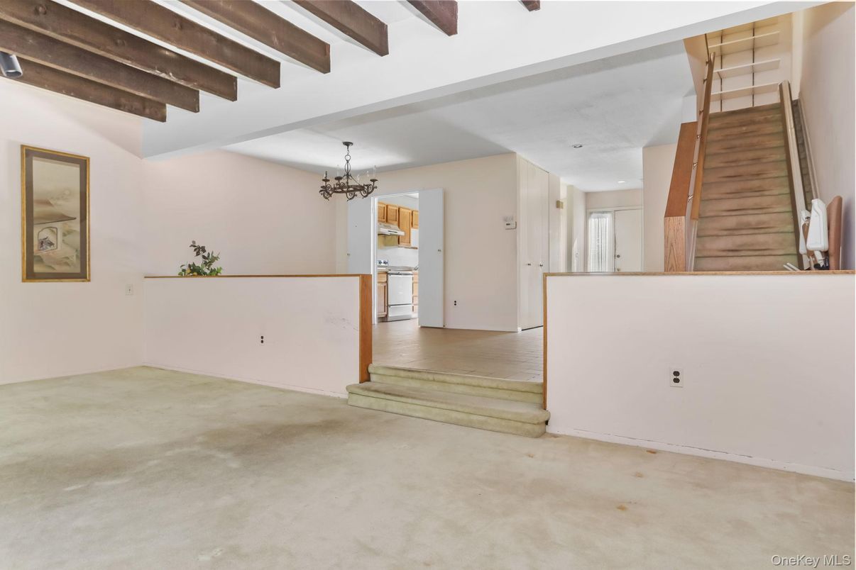 Chandelier, Empty room, Interior, Wooden Beams