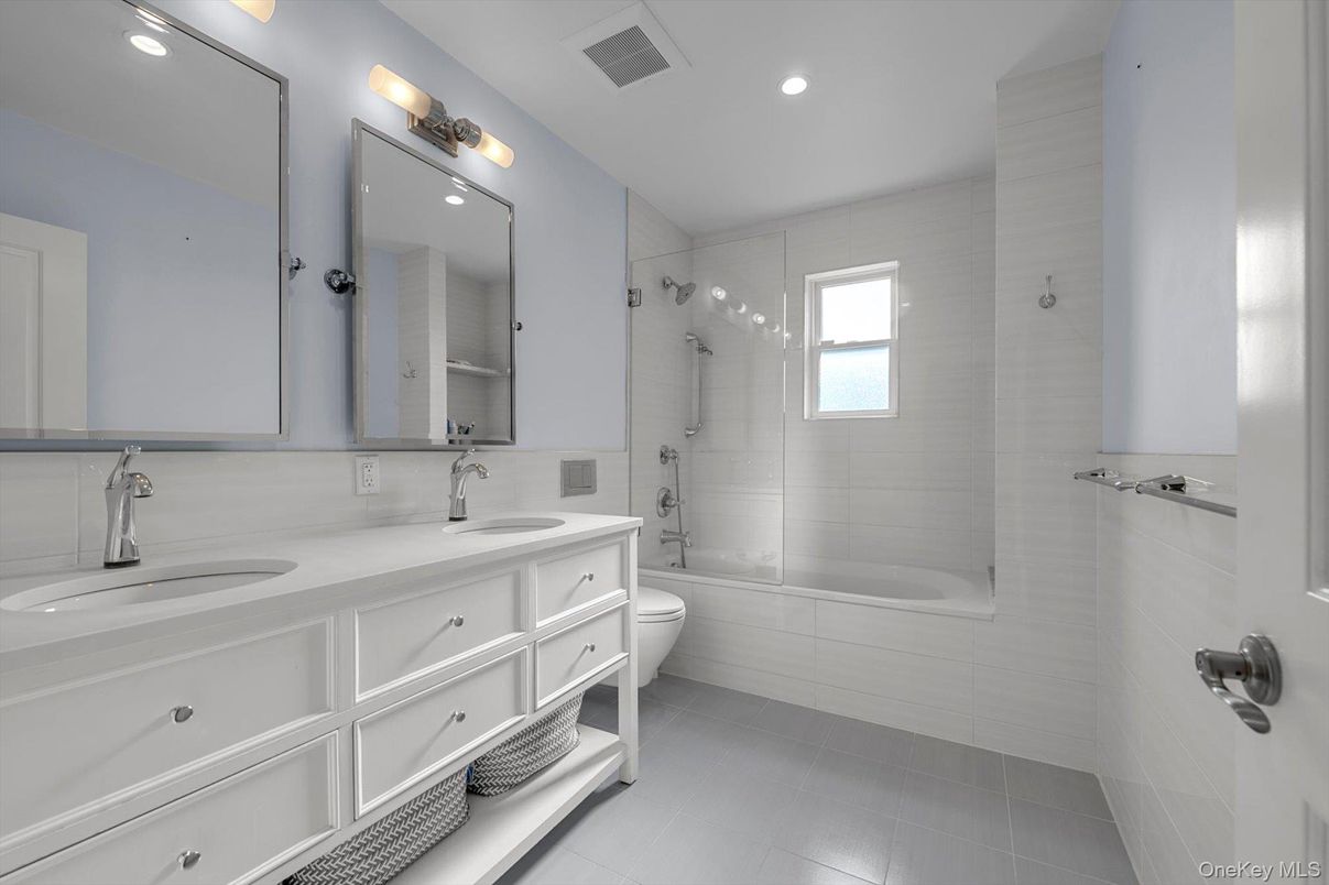 Bathroom, Dual Sink Vanities, Glass Shower, Interior, Recessed Lighting