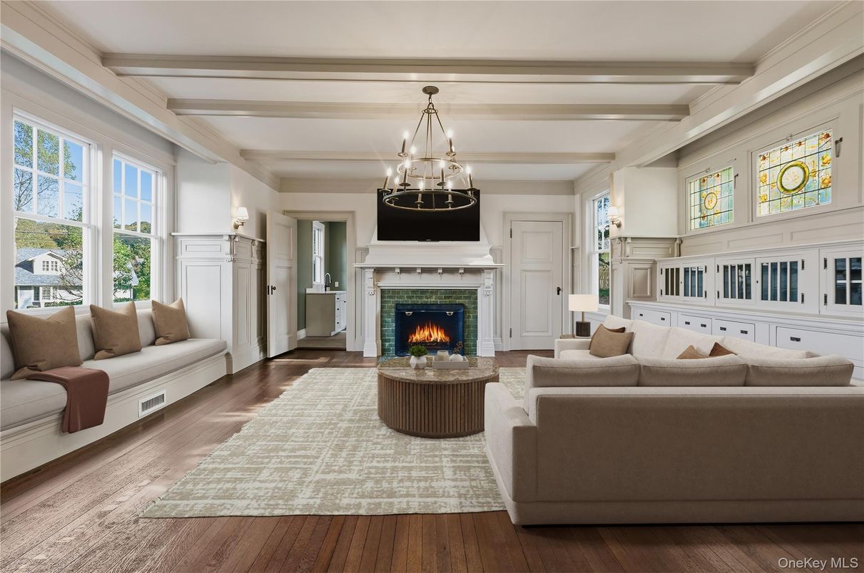 Chandelier, Fireplace, Interior, Living room, Wood Texture Flooring