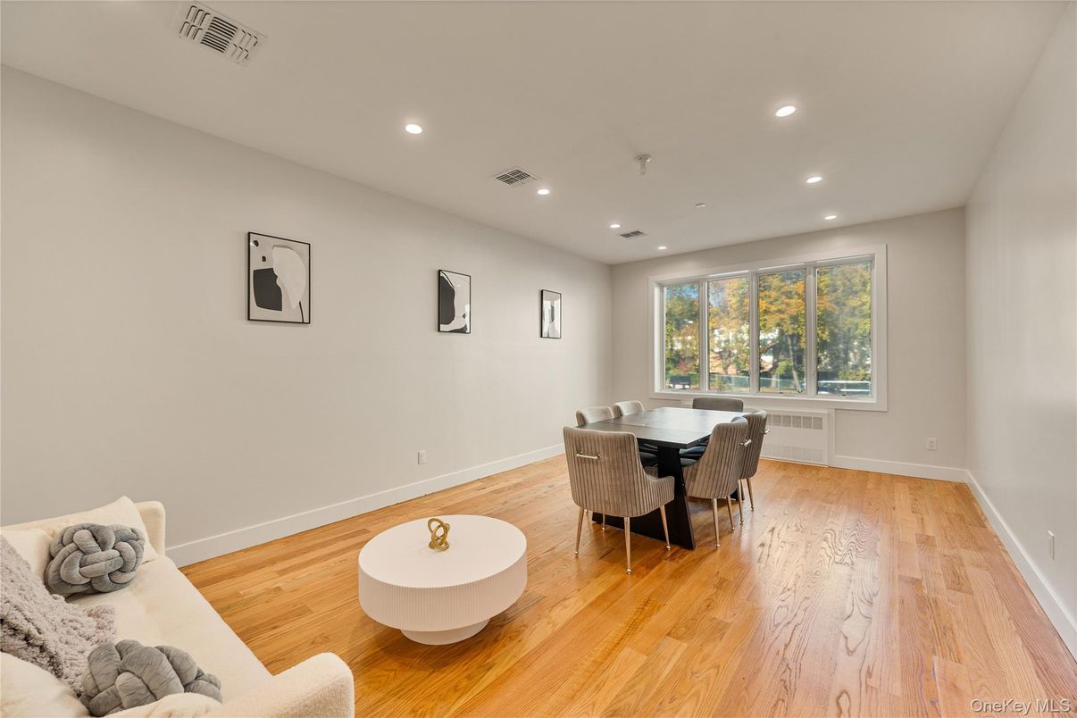 Dining room, Interior, Recessed Lighting, Wood Texture Flooring