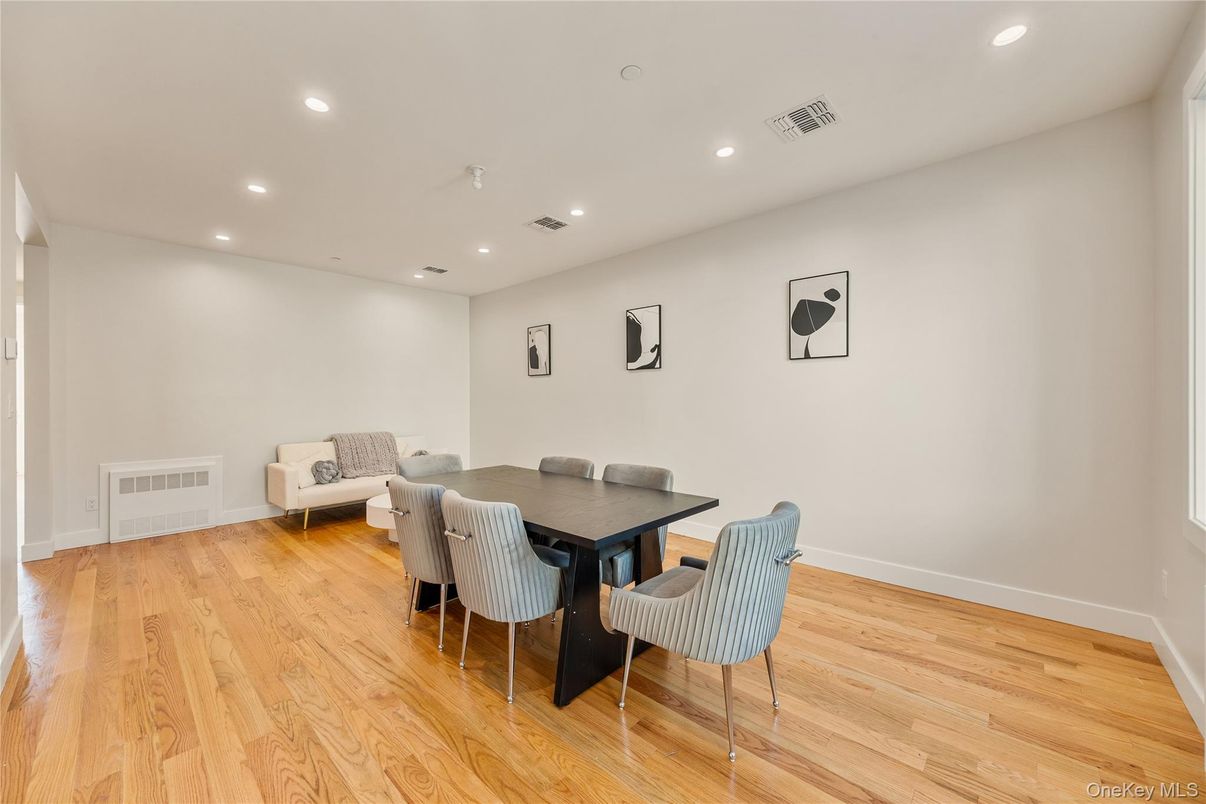 Dining room, Interior, Recessed Lighting, Wood Texture Flooring