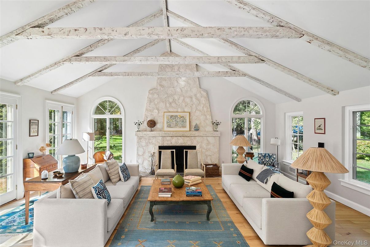 Fireplace, Interior, Living room, Stone Walls, Wood Texture Flooring