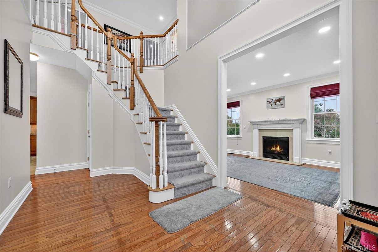 Fireplace, Interior, Recessed Lighting, Wood Texture Flooring