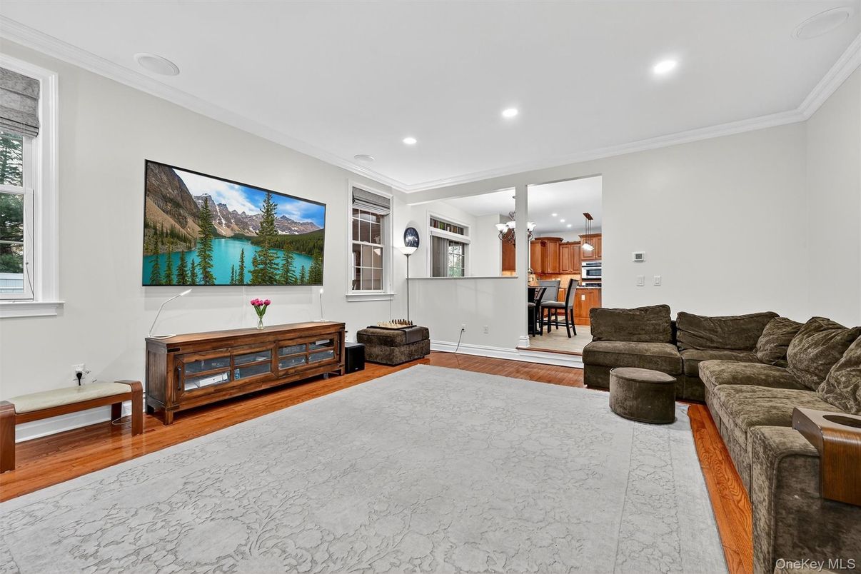 Interior, Kitchen, Living room, Recessed Lighting, Stainless Steel Appliances, Wood Texture Flooring