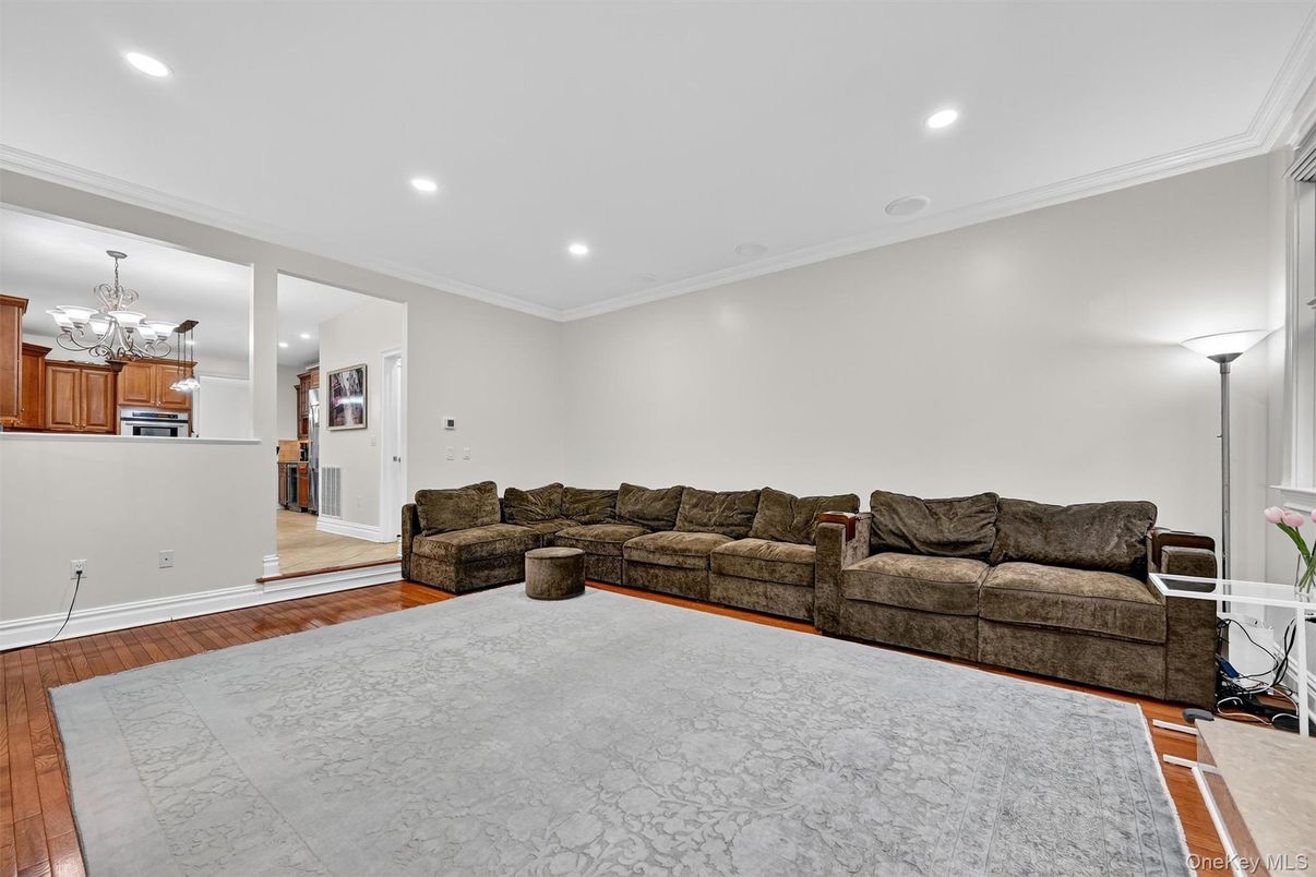 Interior, Kitchen, Living room, Recessed Lighting, Stainless Steel Appliances, Wood Texture Flooring