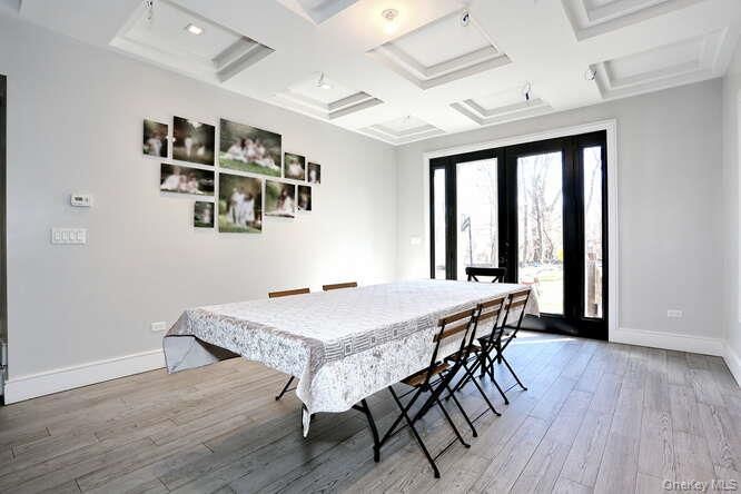 Dining room, Interior, Recessed Lighting, Wood Texture Flooring