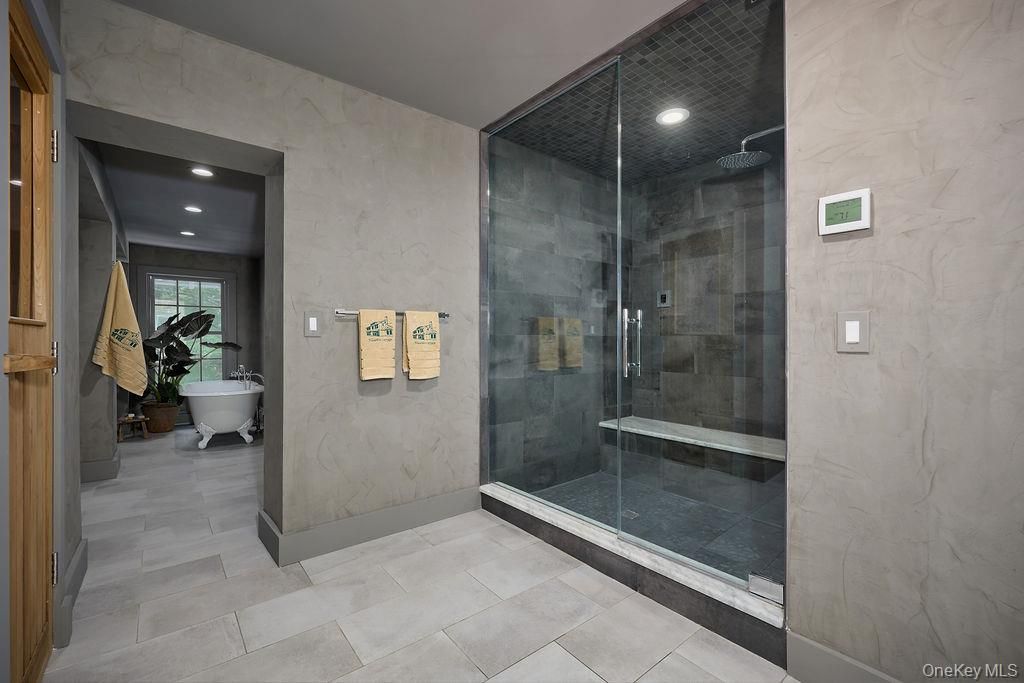 Bathroom, Free Standing Baths, Glass Shower, Interior, Recessed Lighting