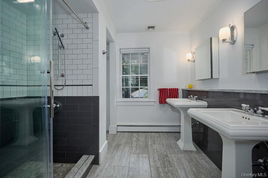 Bathroom, Glass Shower, Interior, Wood Texture Flooring