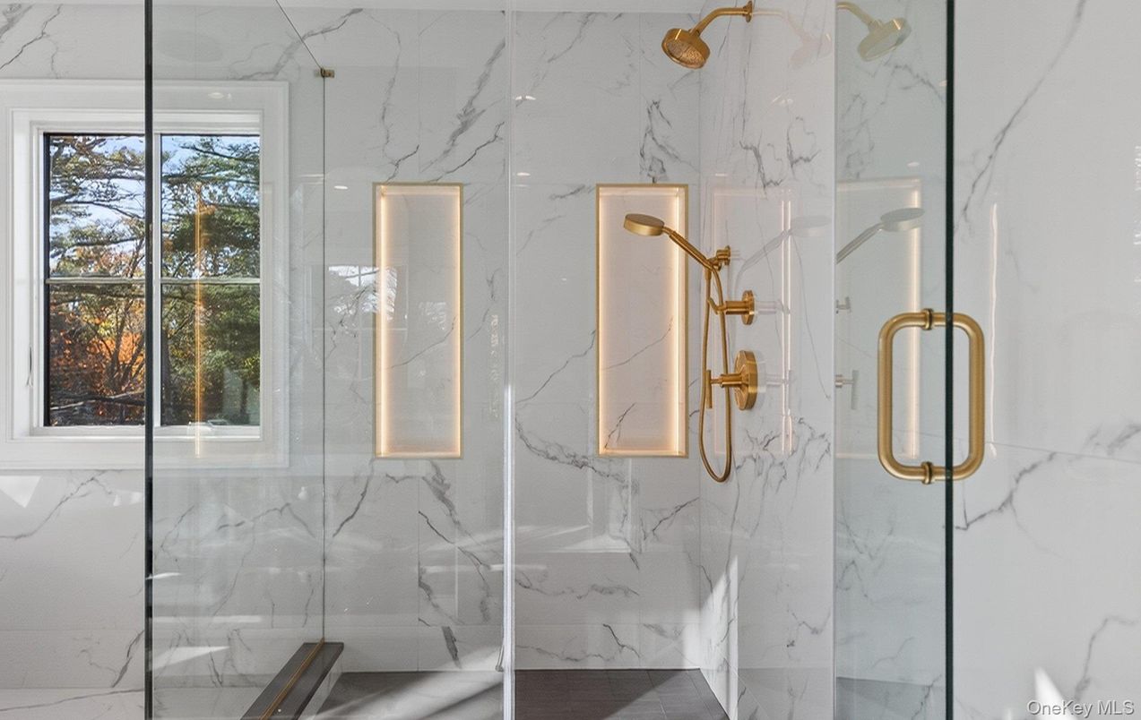 Bathroom, Glass Shower, Interior, Marble Walls