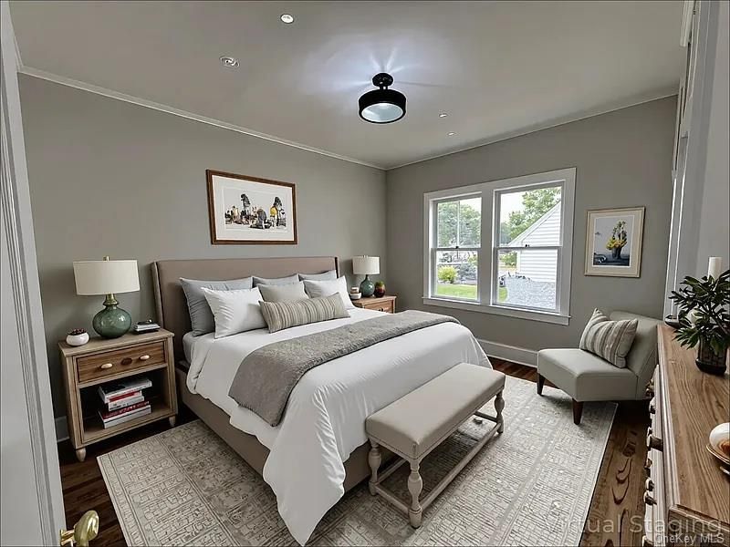 Bedroom, Interior, Recessed Lighting, Wood Texture Flooring