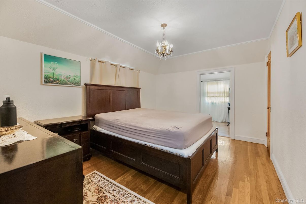 Bedroom, Chandelier, Interior, Wood Texture Flooring
