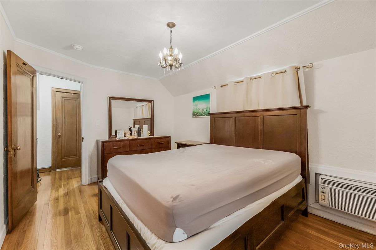 Bedroom, Chandelier, Interior, Wood Texture Flooring