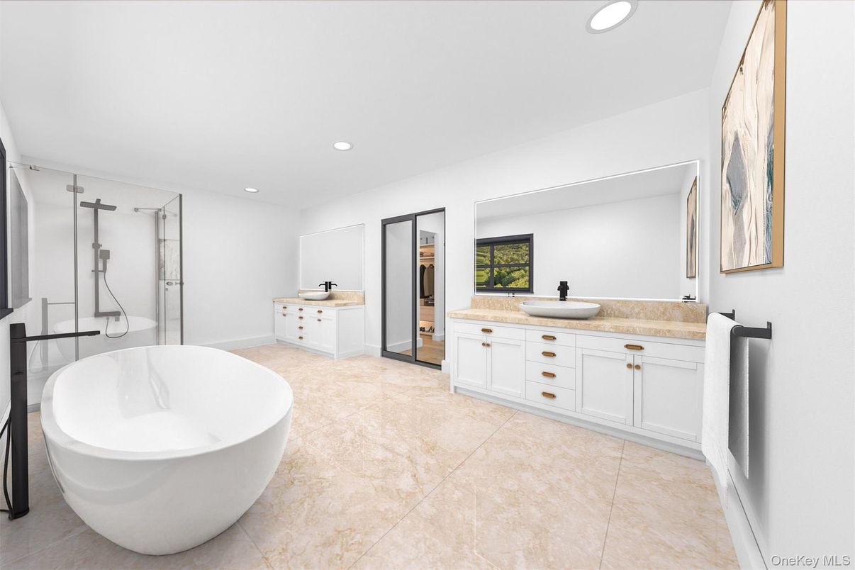 Bathroom, Dual Sink Vanities, Free Standing Baths, Glass Shower, Interior, Recessed Lighting