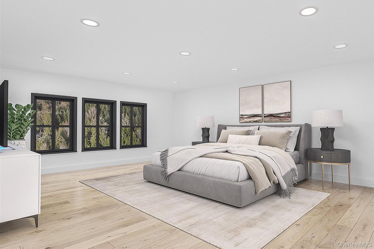 Bedroom, Interior, Recessed Lighting, Wood Texture Flooring